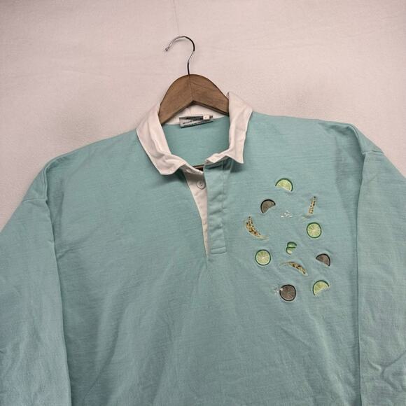 Rowing Blazers Rugby Shirt Men's large Blue Lime Embroidered Preppy University - Picture 1 of 11